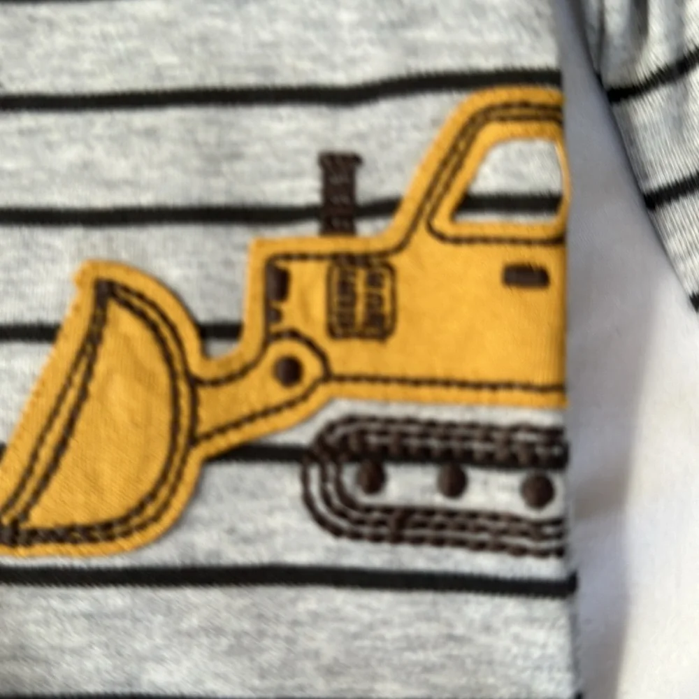 Baby Carter’s Gray Striped One Piece with Yellow Excavator