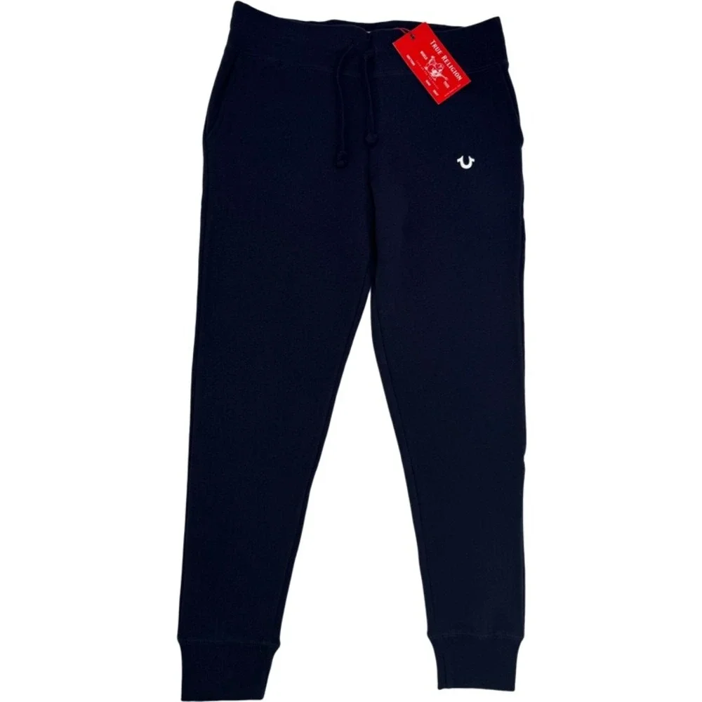 TRUE RELIGION NEW Medium Joggers Navy Blue Horseshoe Logo Fleece Sweatpants M