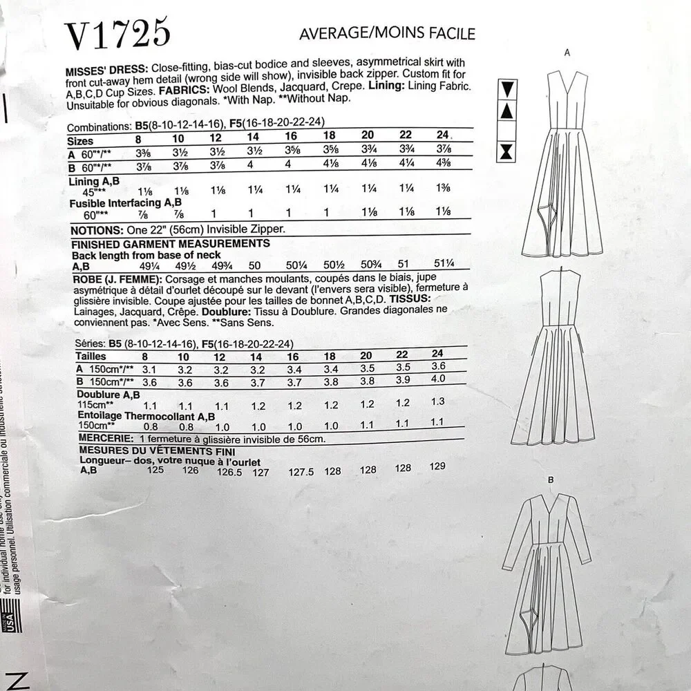 Vogue sewing pattern v1725 