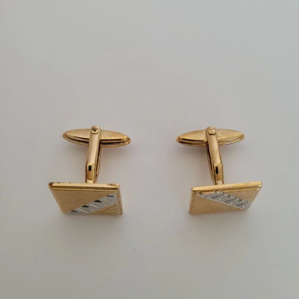 Nina Ricci French Tie Bar Clip Cufflinks Set Gold‎ Silver Tone Logo Two Tone Box