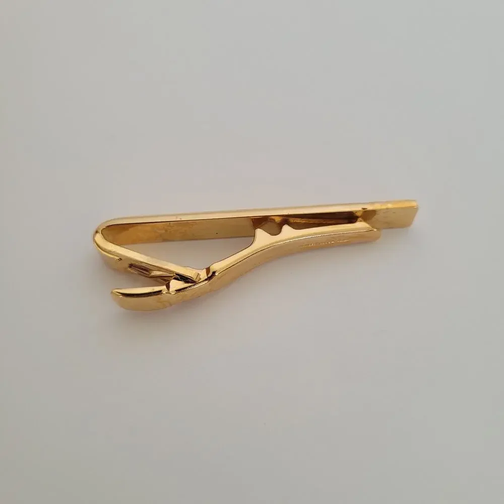 Nina Ricci French Tie Bar Clip Cufflinks Set Gold‎ Silver Tone Logo Two Tone Box