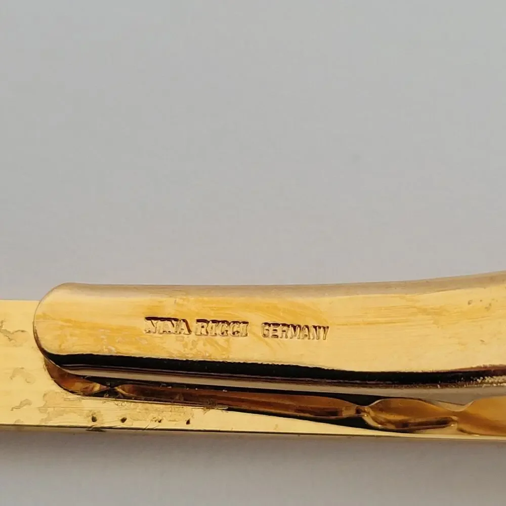 Nina Ricci French Tie Bar Clip Cufflinks Set Gold‎ Silver Tone Logo Two Tone Box