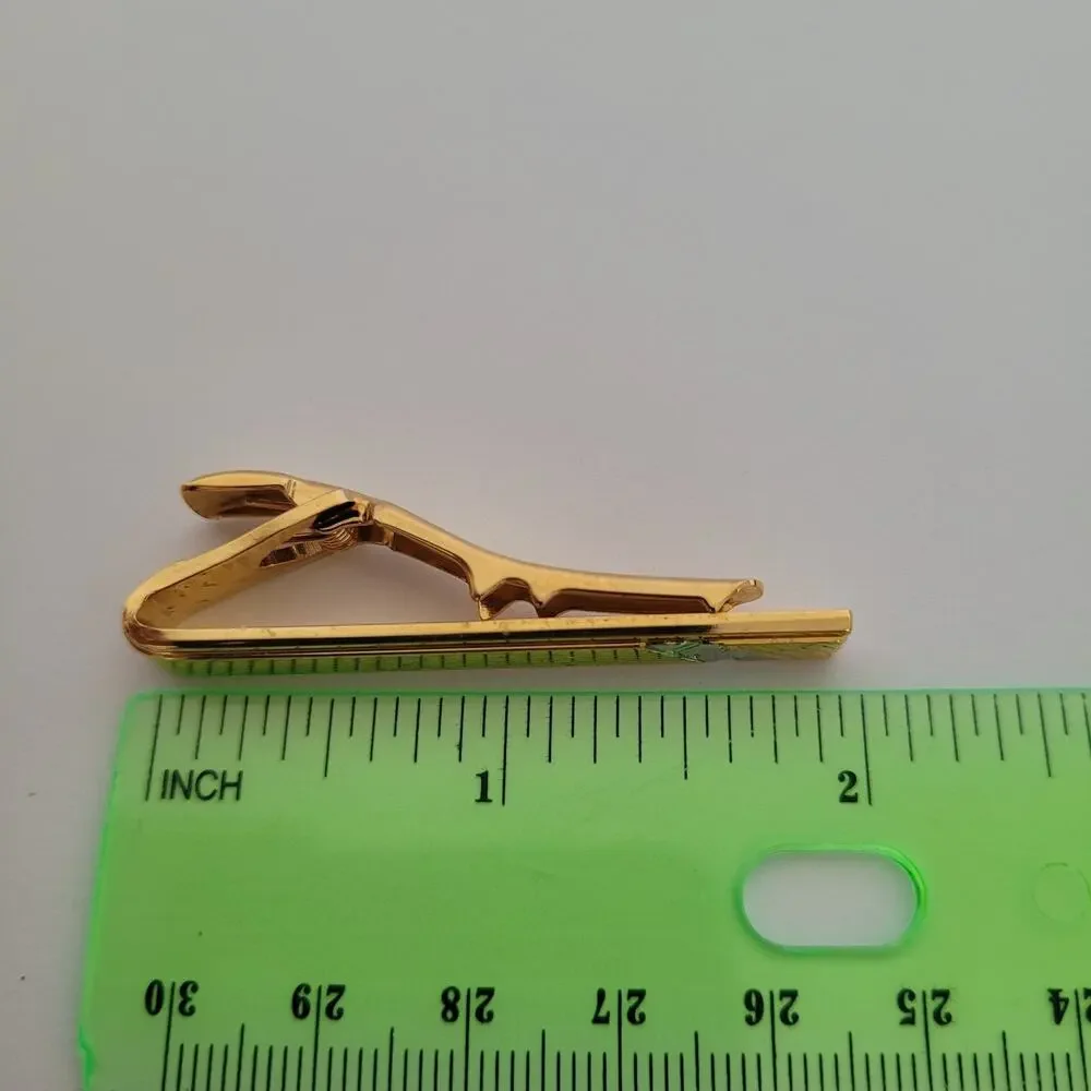 Nina Ricci French Tie Bar Clip Cufflinks Set Gold‎ Silver Tone Logo Two Tone Box