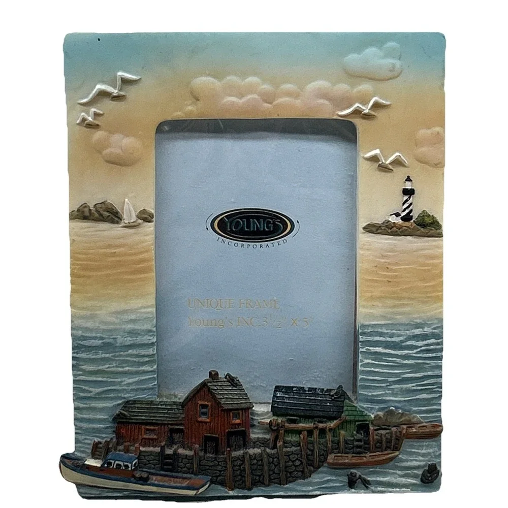 Youngs Inc Nautical Lighthouse Pier Resin Picture‎ Frame 3.5x5 Coastal