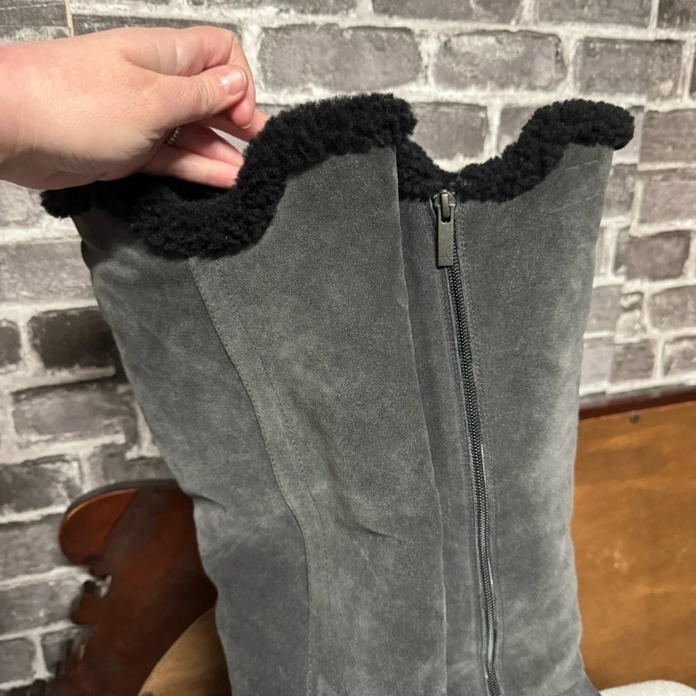 NEW AQUATALIA SHEARLING FUR LINED Mikenna Grey Suede Knee High Boots