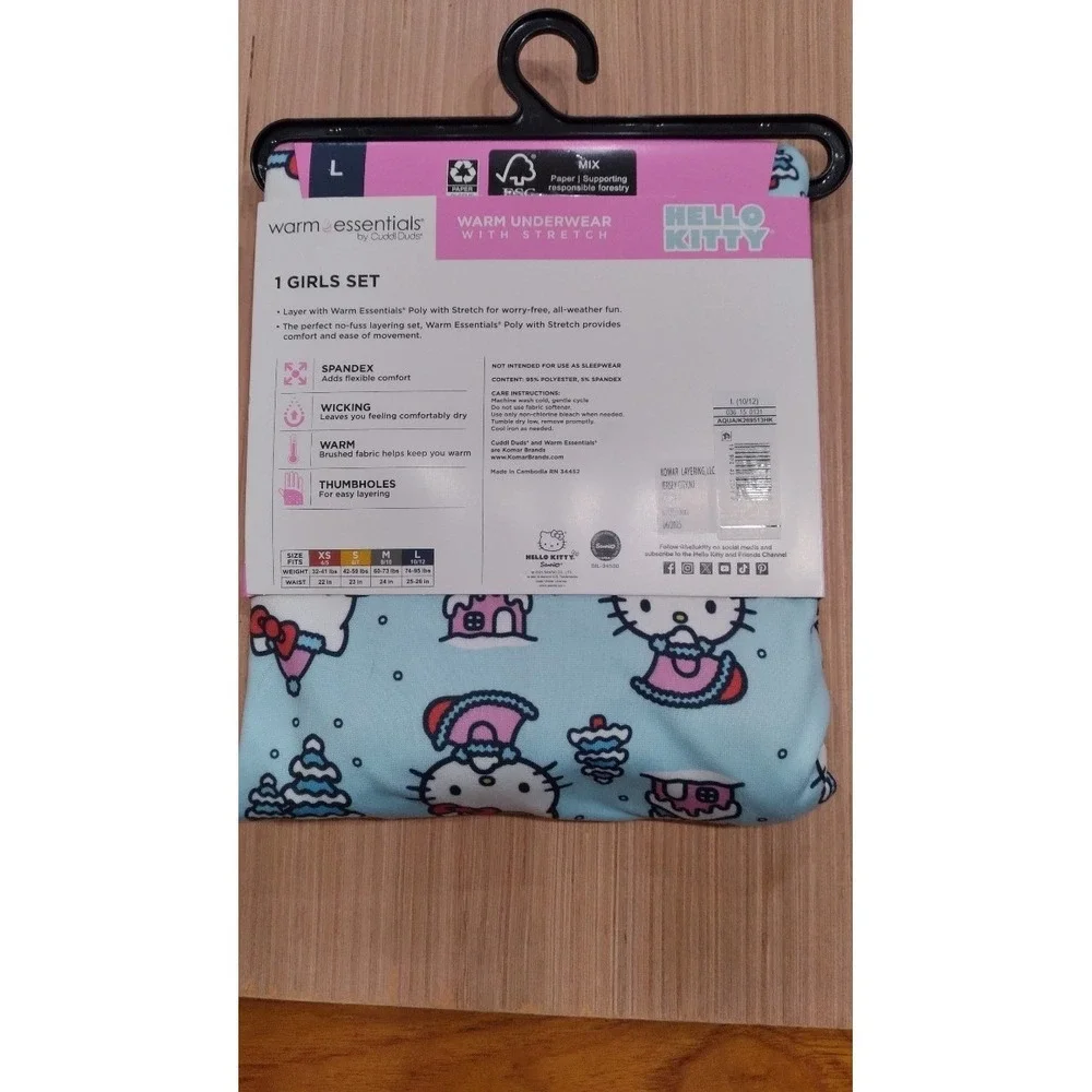 Hello Kitty Cuddl Duds Warm Essentials Warm Underwear With Stretch Size Large‎