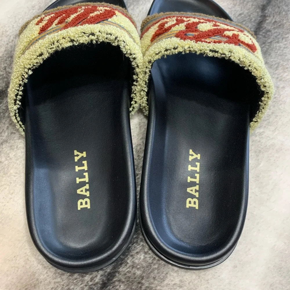 { Bally } Embroidered Logo Pool Slides Ginger
