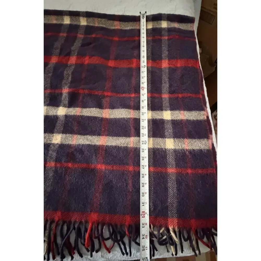 Vtg 60’s 100% Wool Throw Blanket Red Blue Tartan Plaid MCM‎ Small Twin 76x55