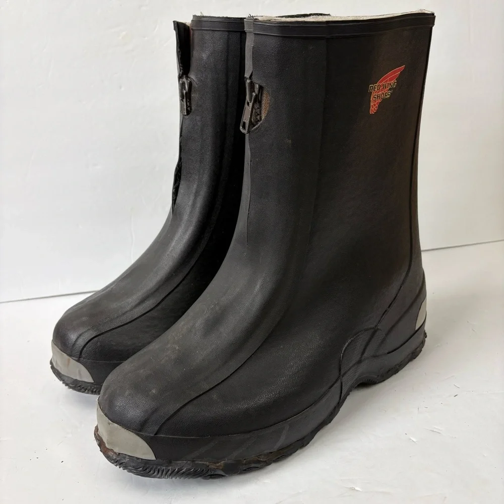 Vintage Red Wing Black Rubber Overboot Overshoe Galoshes Winter Rain Boots Men 9