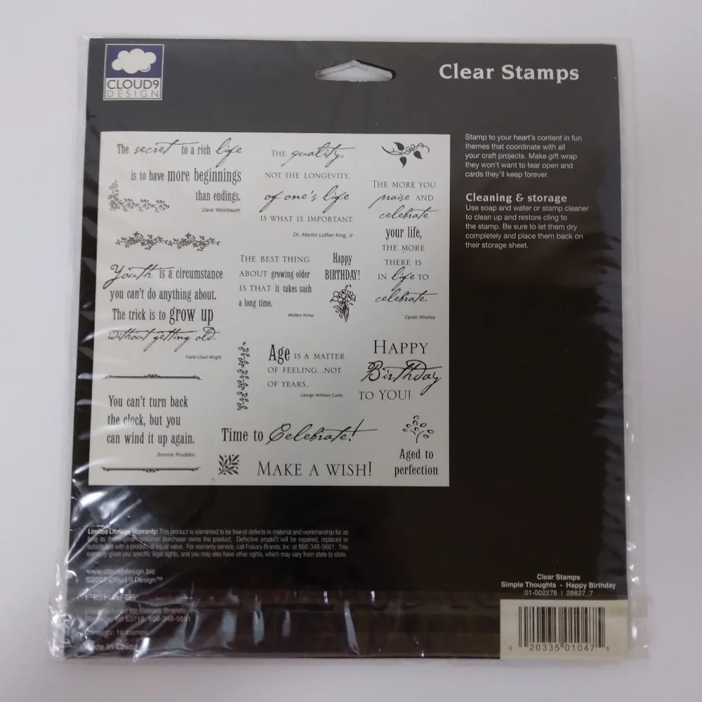 Simple Thoughts 16 Piece HAPPY BIRTHDAY Clear Stamp Set by Cloud 9 Design