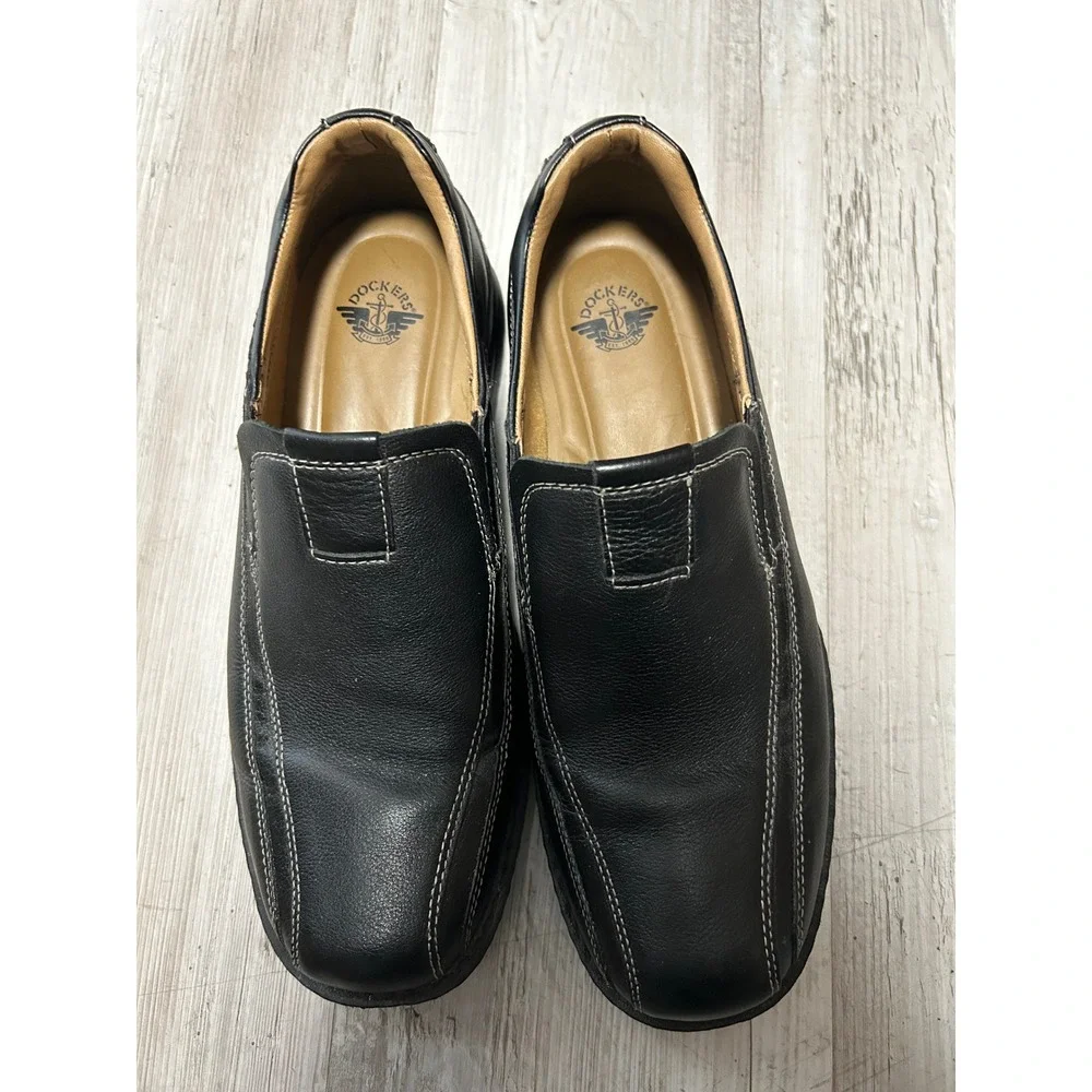 Dockers Mens Black‎ Leather All Motion Comfort Slip On Loafers 10W 90-29034