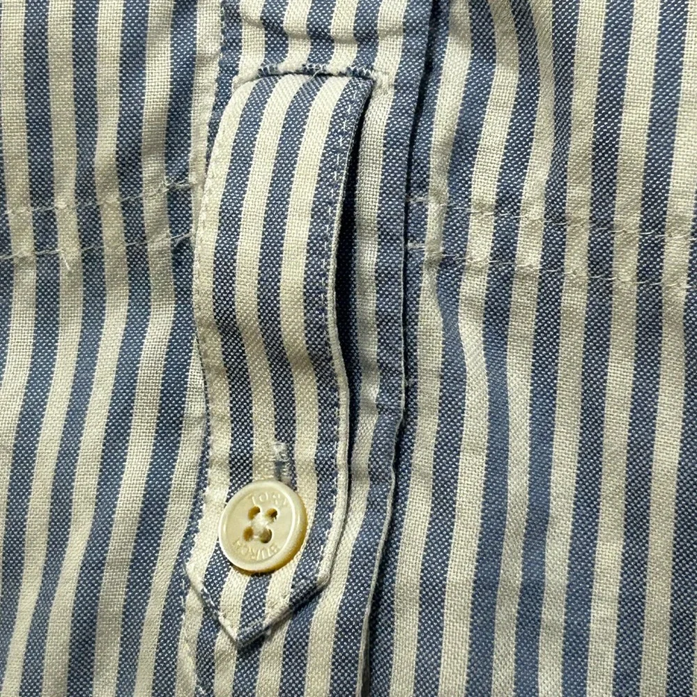 Tory Burch M Long Sleeve Blouse‎ Striped Cotton Blend Mandarin Collar Blue White