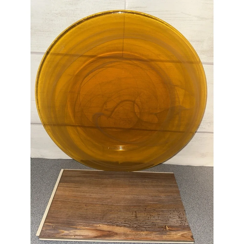 Mcm Sunflower Color Amber Swirl Art‎ Glass Charger Plate 12.50