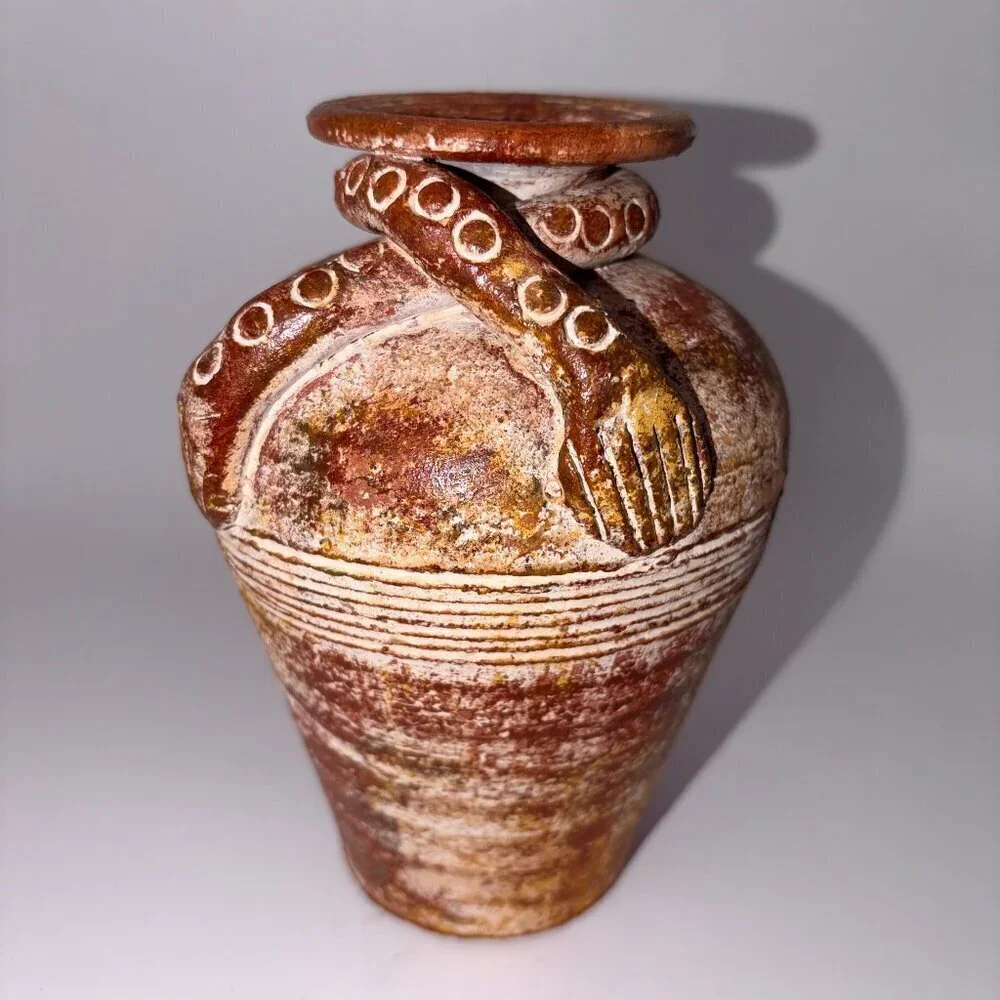Handcrafted Rustic Ceramic Snake Jar | Artisan Pottery Vase | Earthy Studio Art