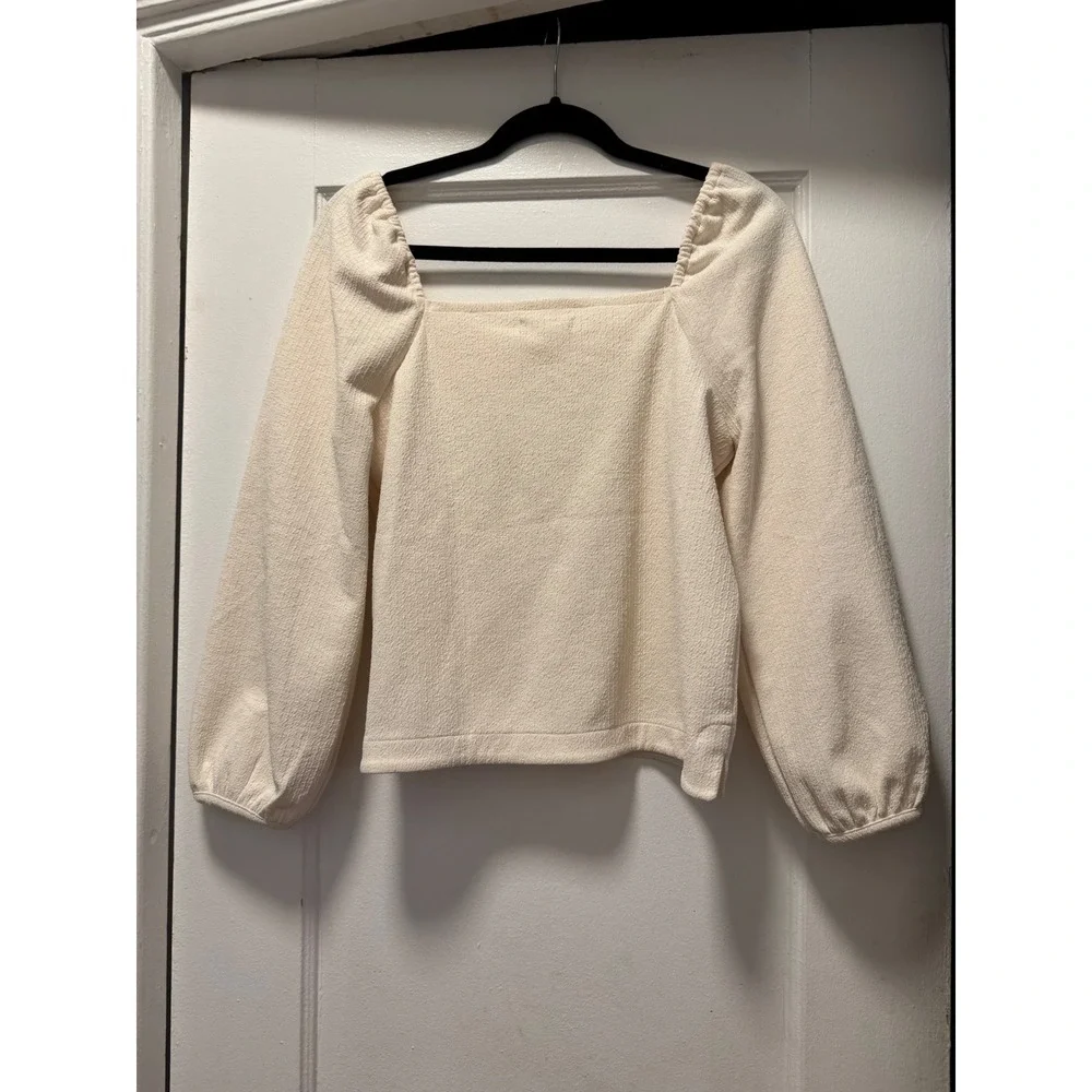 Madewell Womens Small‎ Cream Textured Puff Sleeve Square Neck Blouse Ivory Top