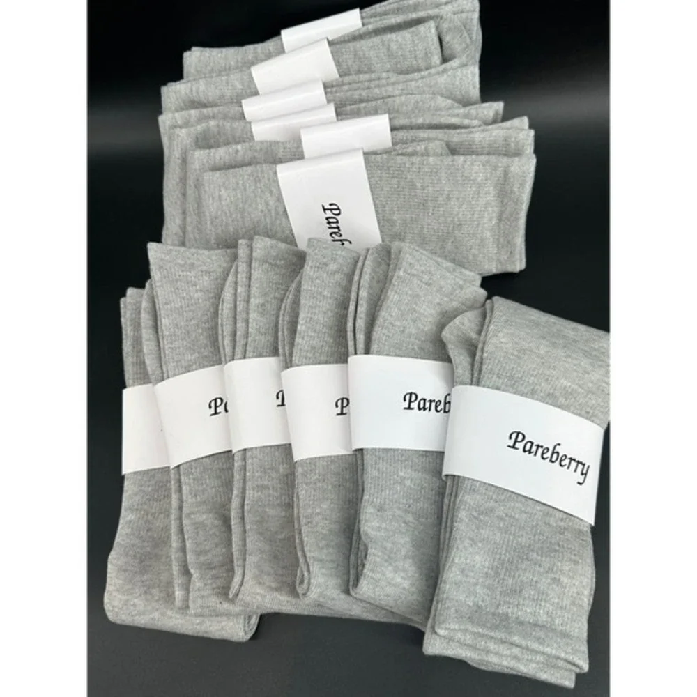 Pareberry Casual Cotton Solid Grey Crew Tube‎ Dress Socks-12 pair
