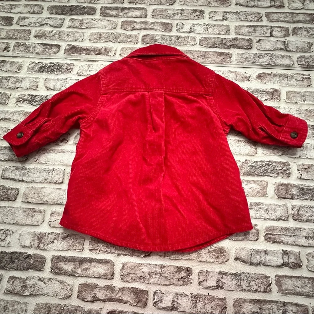 Vintage OshKosh Corduroy Shirt Choo Choo Train‎ Red Holidays Baby 6-9 Months
