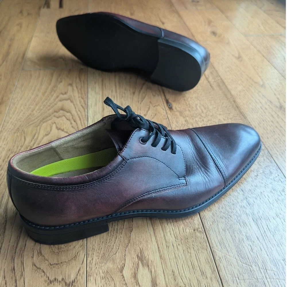 Florsheim Mens Burgundy Leather Cap Toe Oxford Flexsole Dress Shoes Derby‎