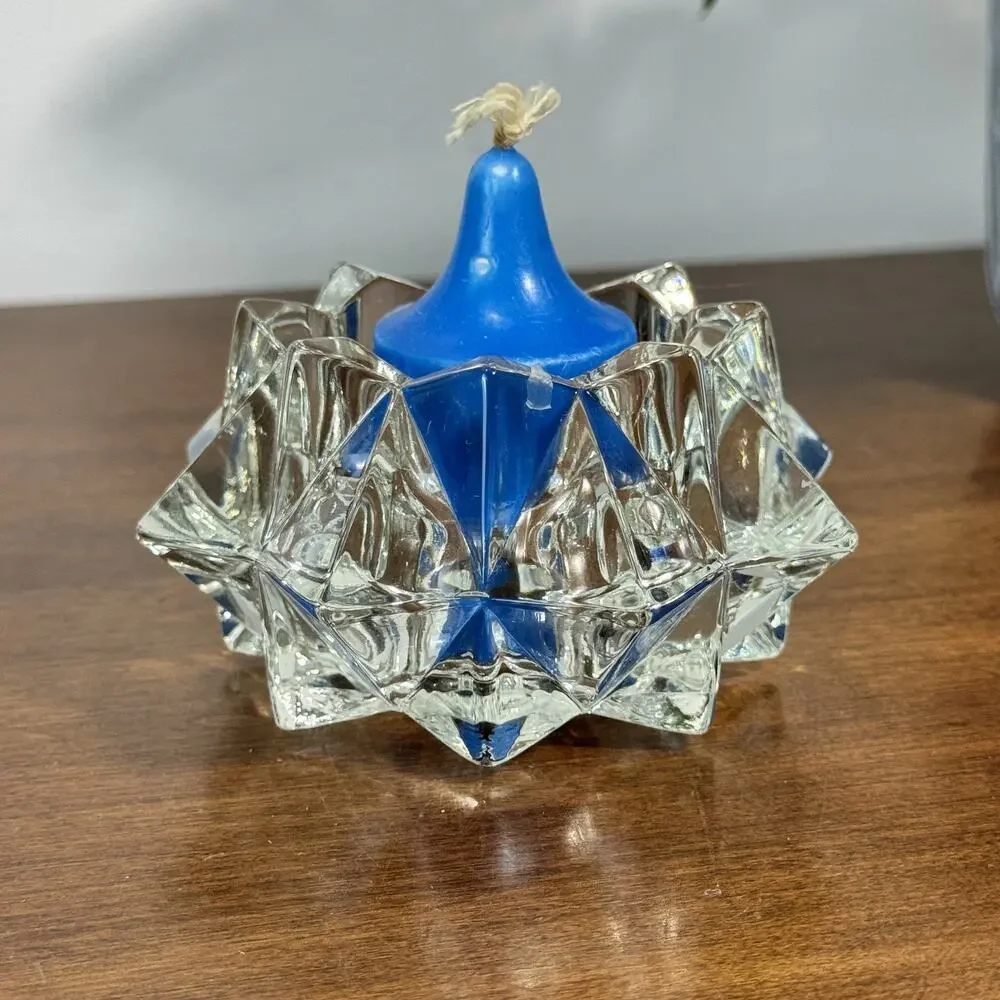 Vintage AVON Clear Glass Faceted Star Votive Tealight Candle Holder Dish Decor