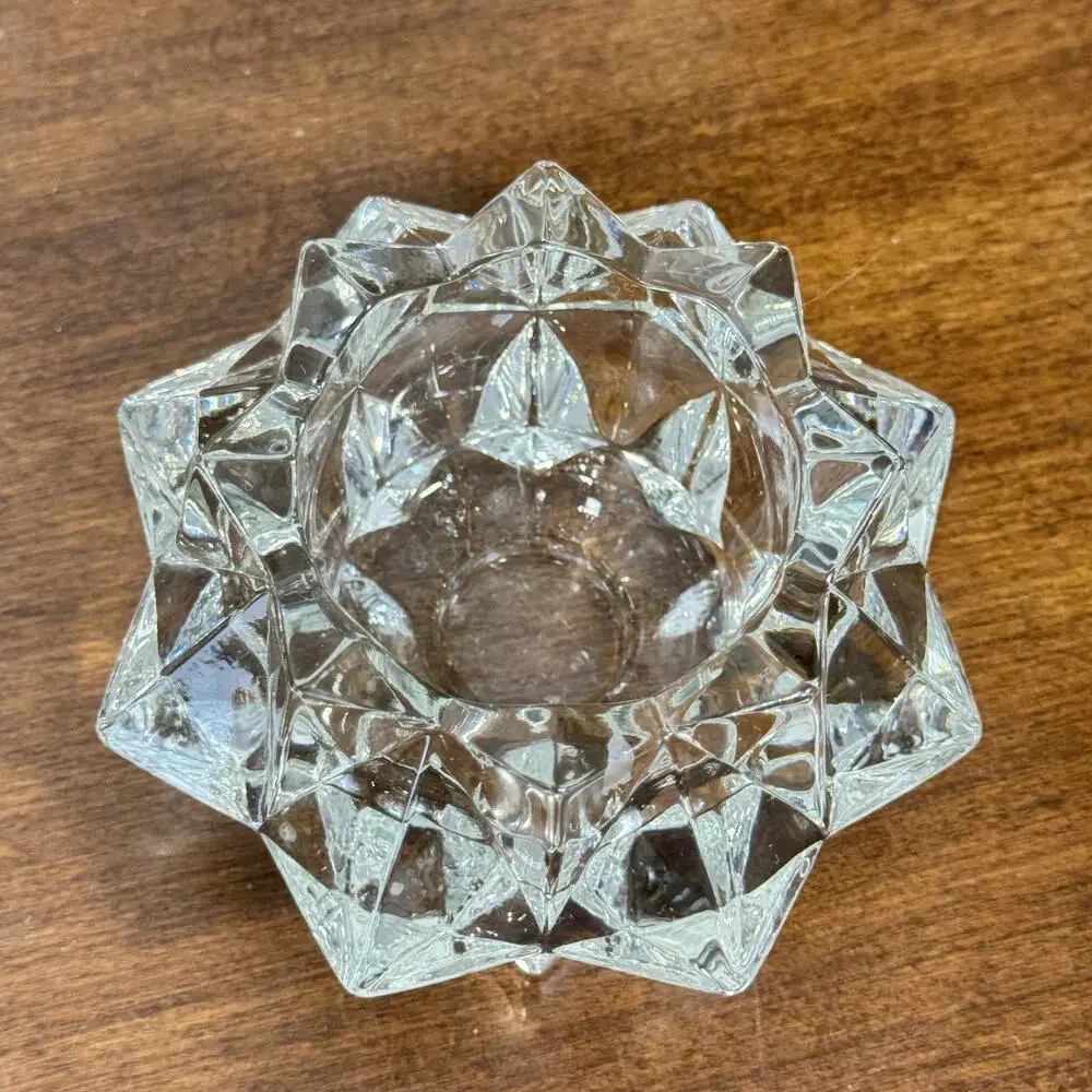Vintage AVON Clear Glass Faceted Star Votive Tealight Candle Holder Dish Decor