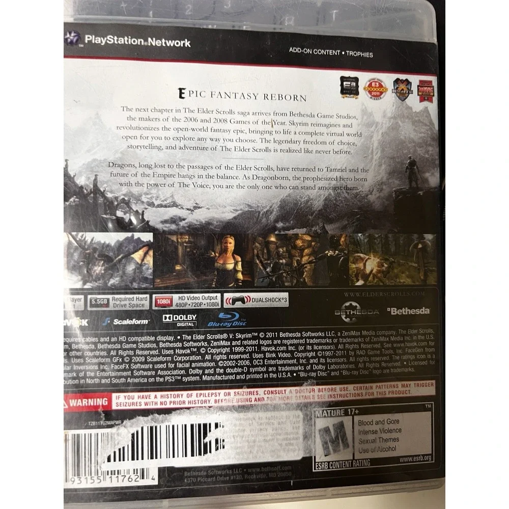 The Elder Scrolls V Skyrim‎ Sony PlayStation 3 PS3 Bethesda RPG Game with Manual