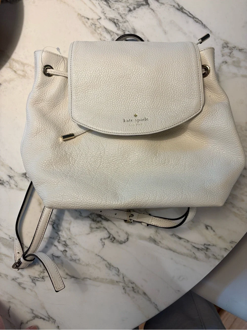 kate spade White Pebbled Leather Drawstring Backpack