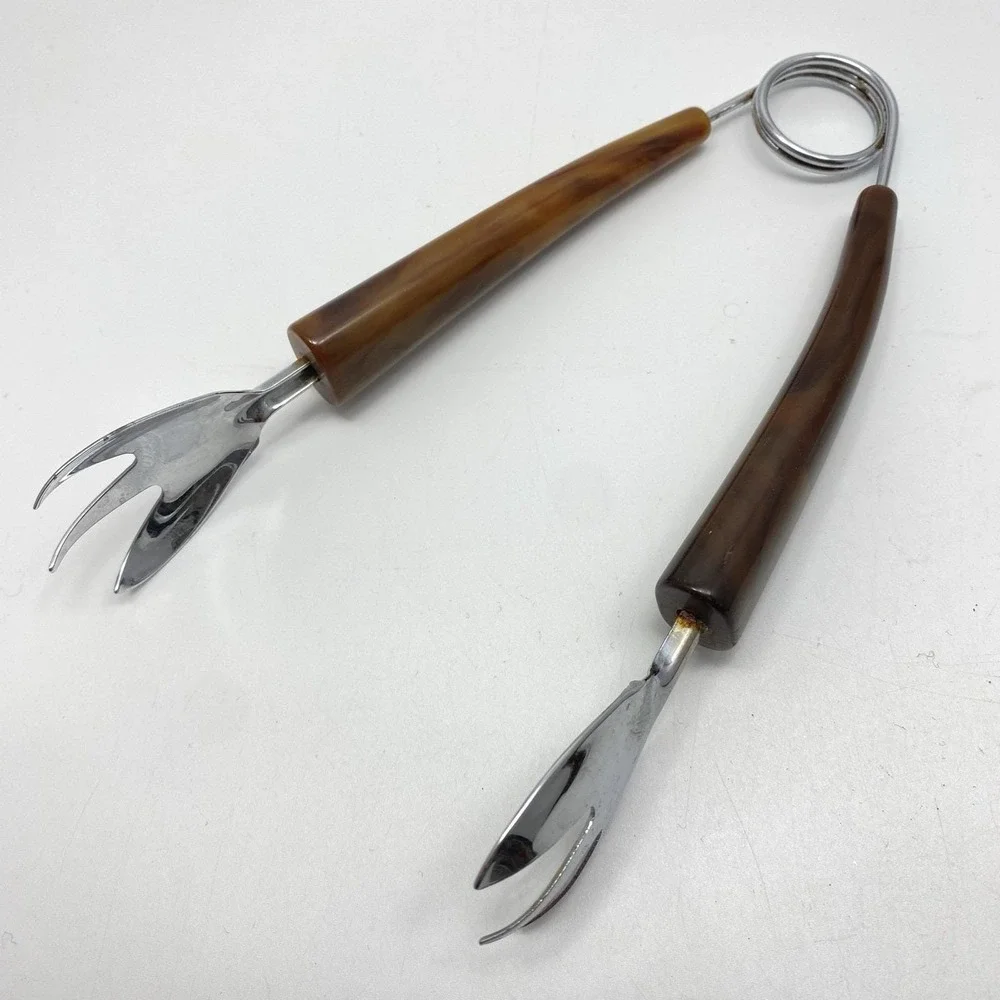 Vtg 4 Barware Utensils Marbled Faux Horn Bottle Opener Cheese Slicer‎ Tongs Fork