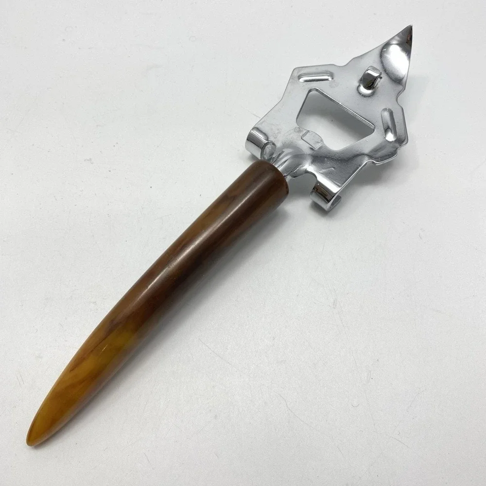 Vtg 4 Barware Utensils Marbled Faux Horn Bottle Opener Cheese Slicer‎ Tongs Fork