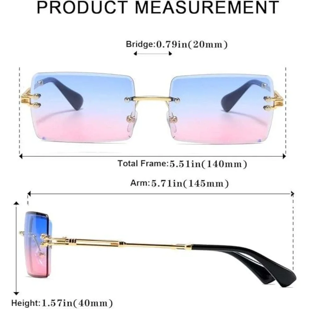 Rimless Sunglasses Women Men Fashion Gradient Lens UV400 Protection Trendy Gafas