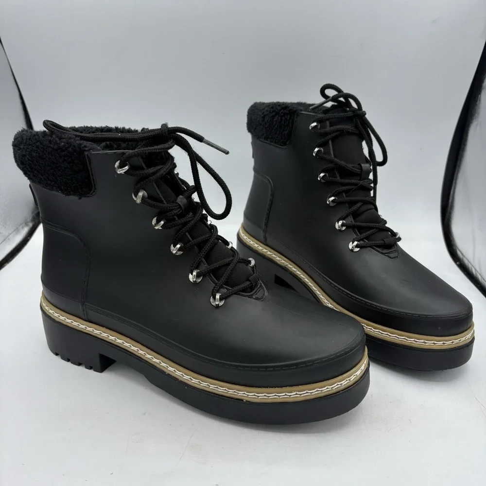 Marc Fisher LTD Rain‎ Boots Womens Size 10 M Fairly Combat Black Ankle Lace