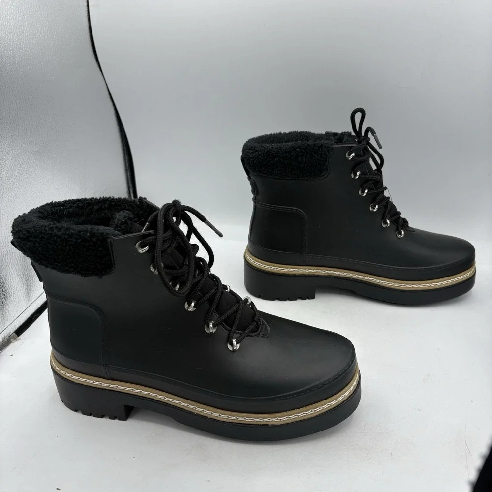 Marc Fisher LTD Rain‎ Boots Womens Size 10 M Fairly Combat Black Ankle Lace
