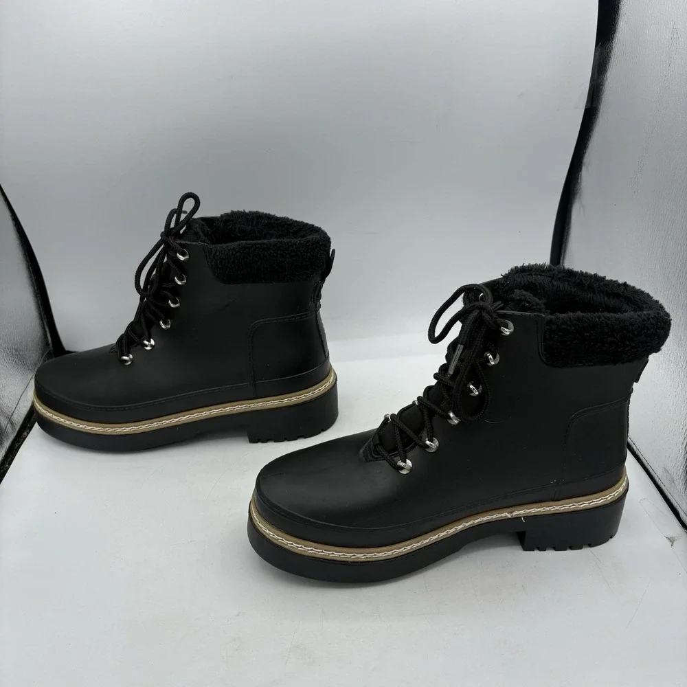 Marc Fisher LTD Rain‎ Boots Womens Size 10 M Fairly Combat Black Ankle Lace