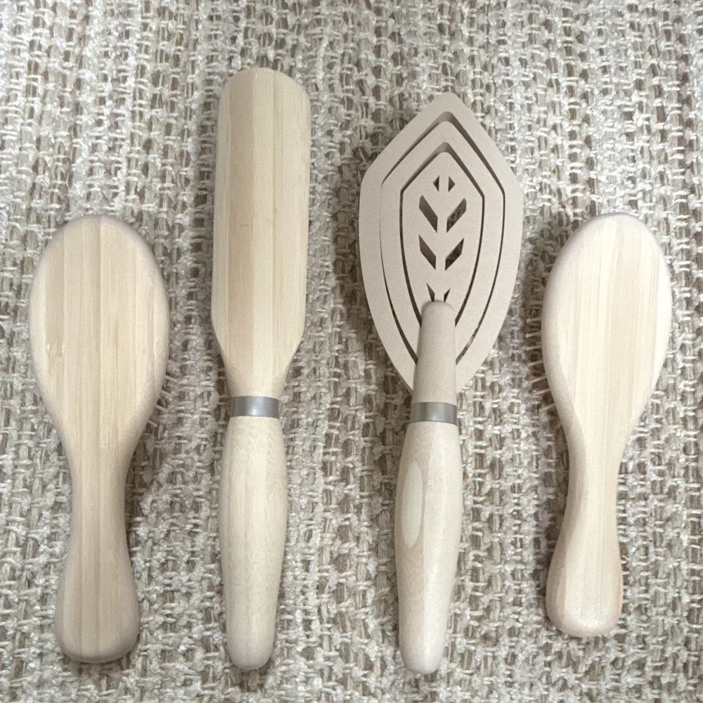 New EcoTools Wood Detangling Hair Brush Set 4pc Beige Leaf Shape Unisex Bamboo
