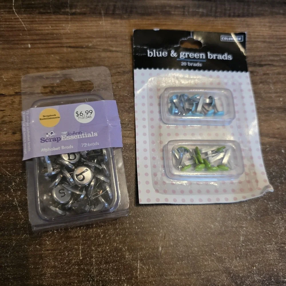 Colorbok Blue & Green Brads 20 Brads Jo-Ann Scrap Essentials Alphabet Brads 67‎