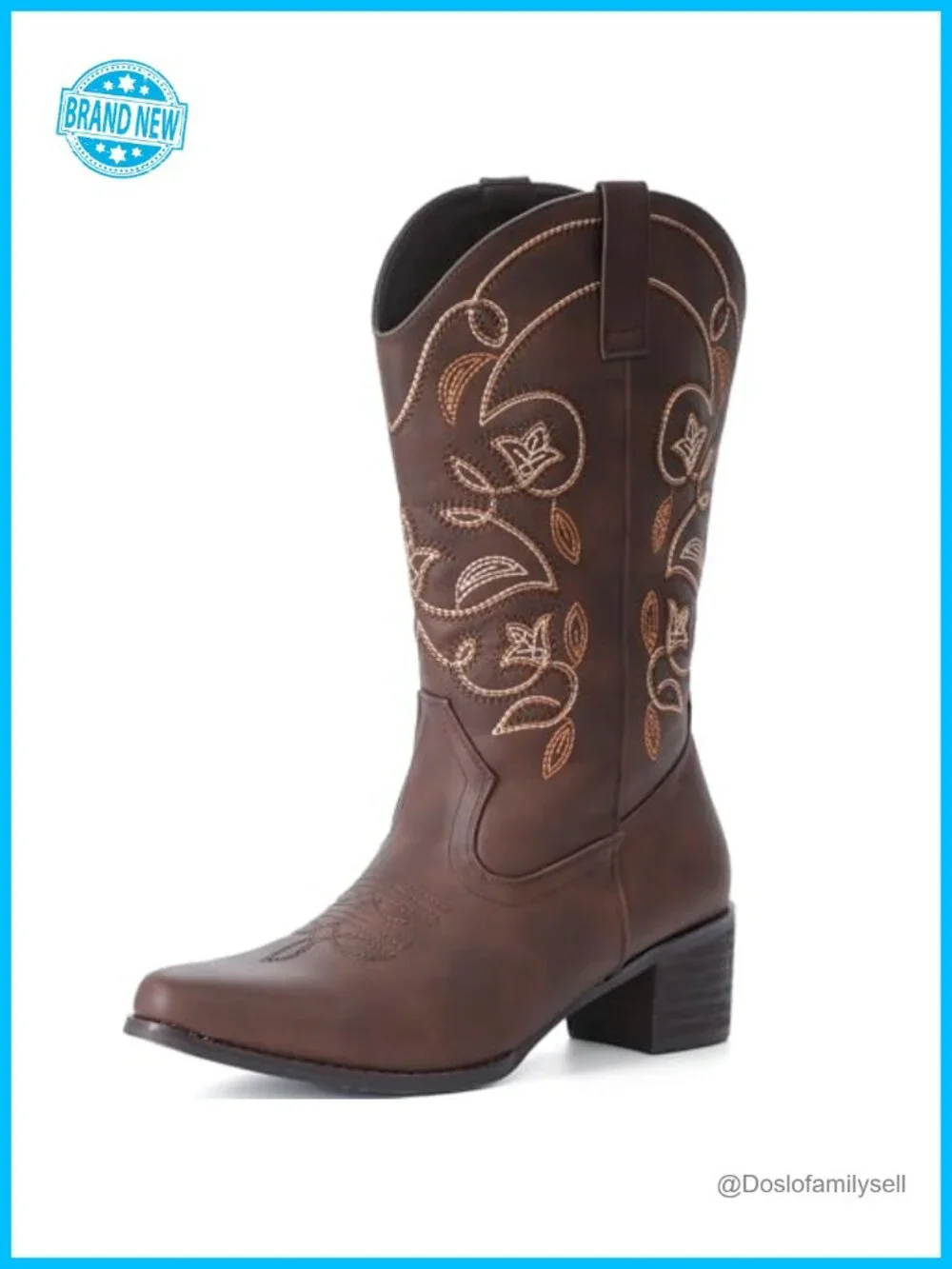 Women Mid Calf Cowboy Boots Wide Calf Pointy Toe Western Boots Synthetic Leather
