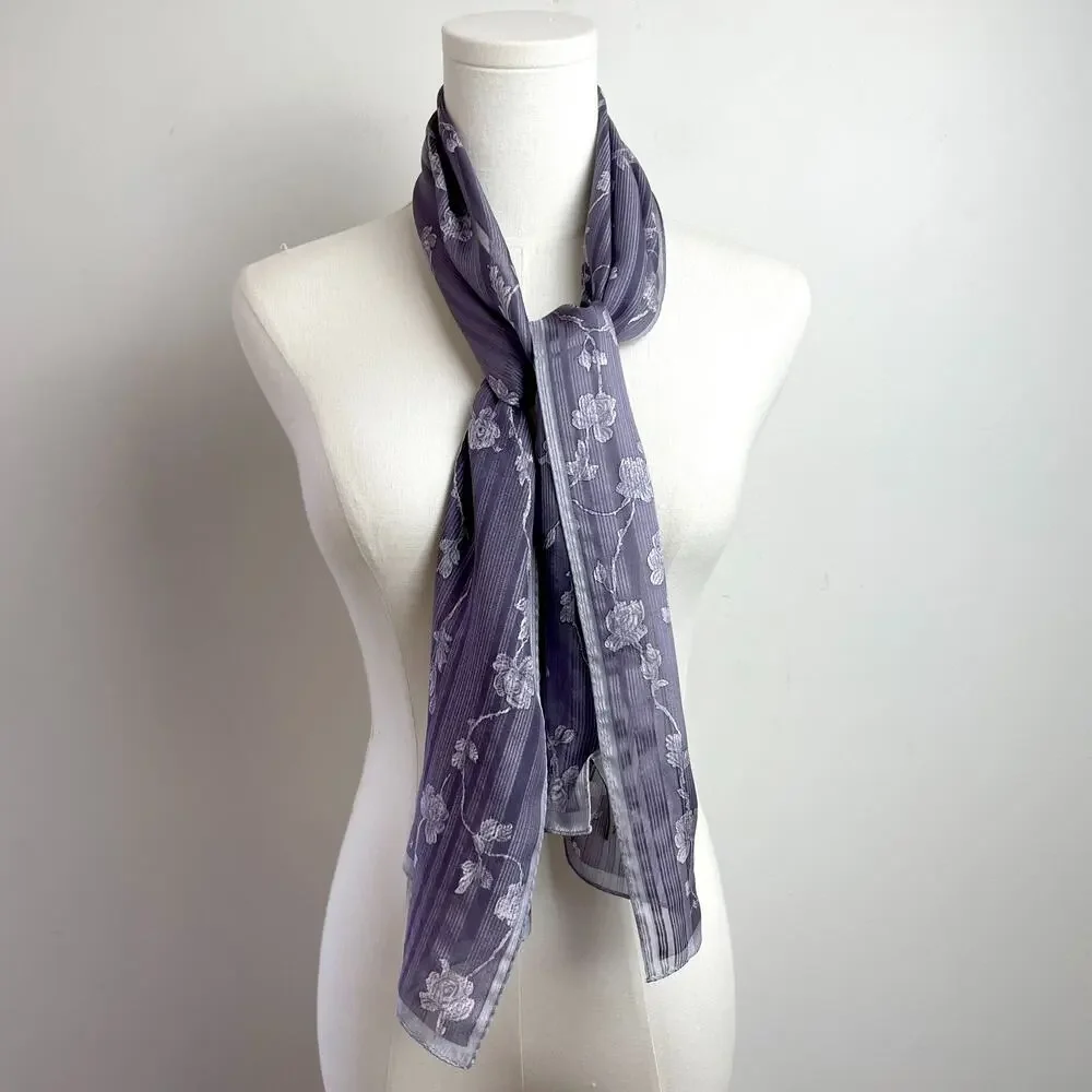 Vintage‎ 90s Anne Klein Silk Scarf Rectangle Purple Floral Cottagecore Fairy