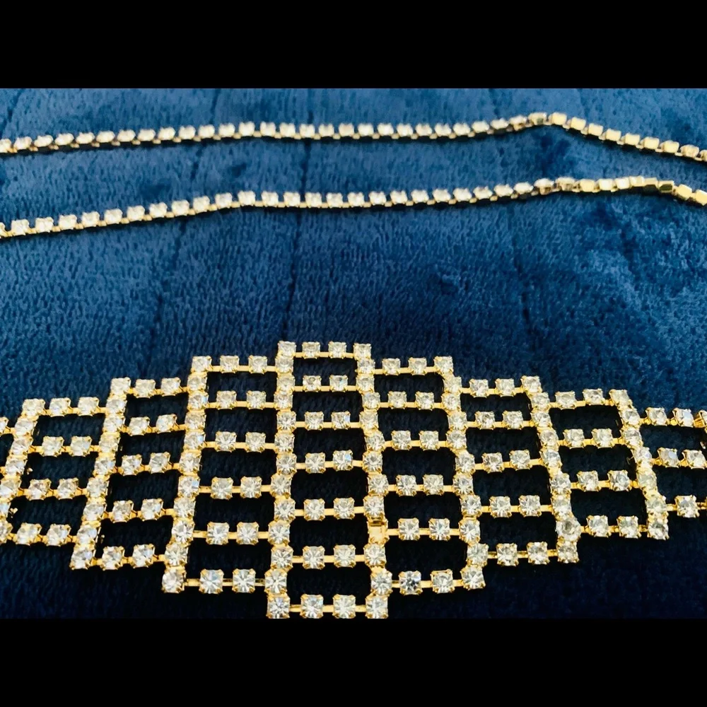 Vintage rhinestone chain belt 24” - 35” silver