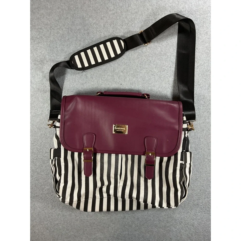 LOVEVOOK Laptop Messenger Bag Burgundy Black White Striped Satchel Briefcase