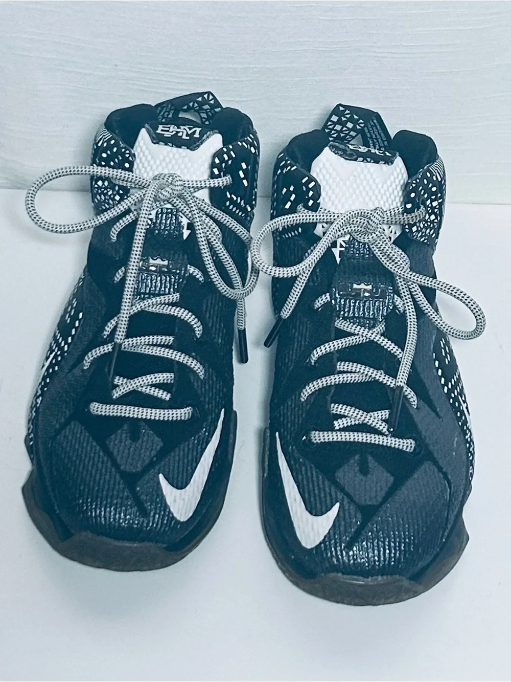 Nike LeBron 12 BHM Kids Black and White Patterned Basketball Sneakers