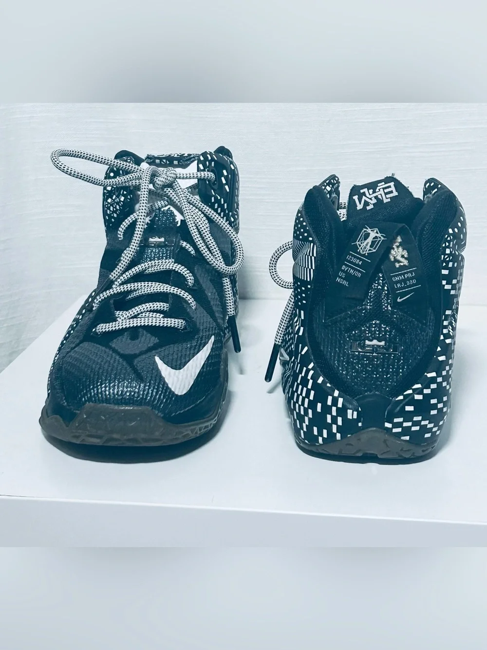 Nike LeBron 12 BHM Kids Black and White Patterned Basketball Sneakers