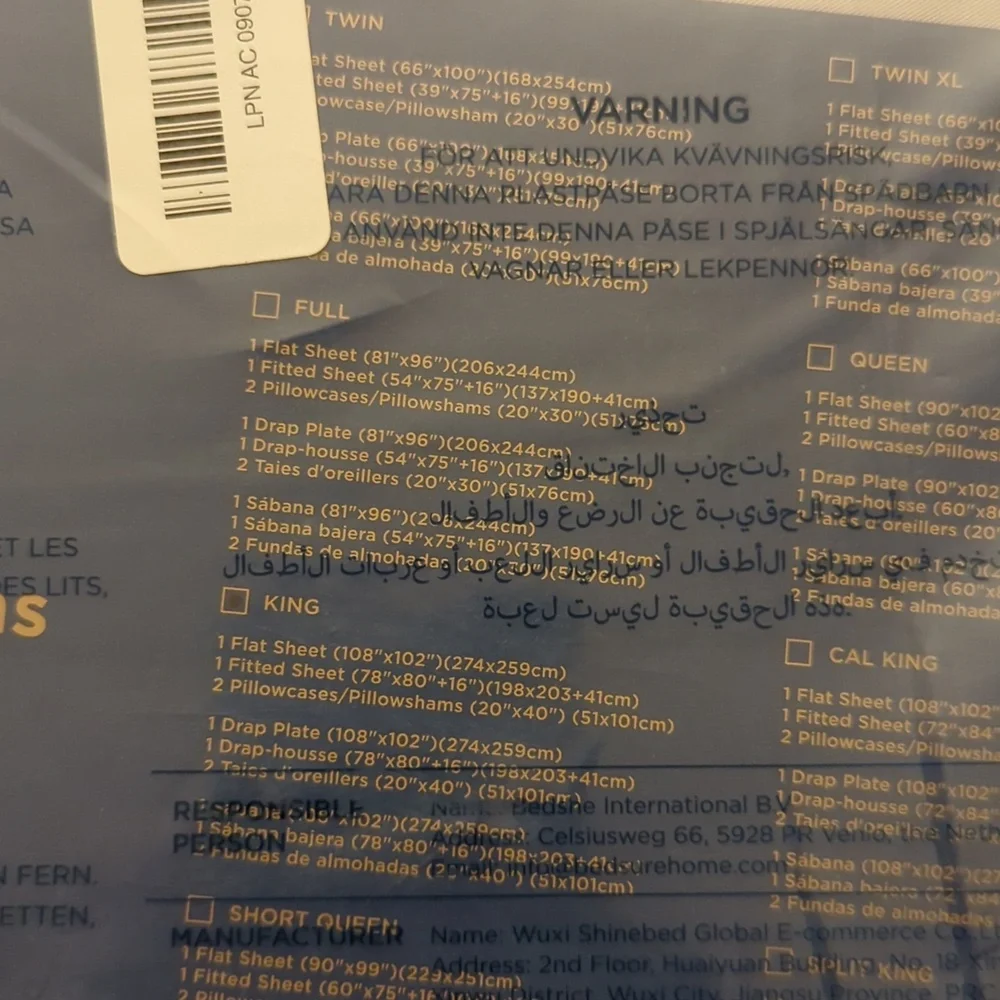 Bedsure size tags