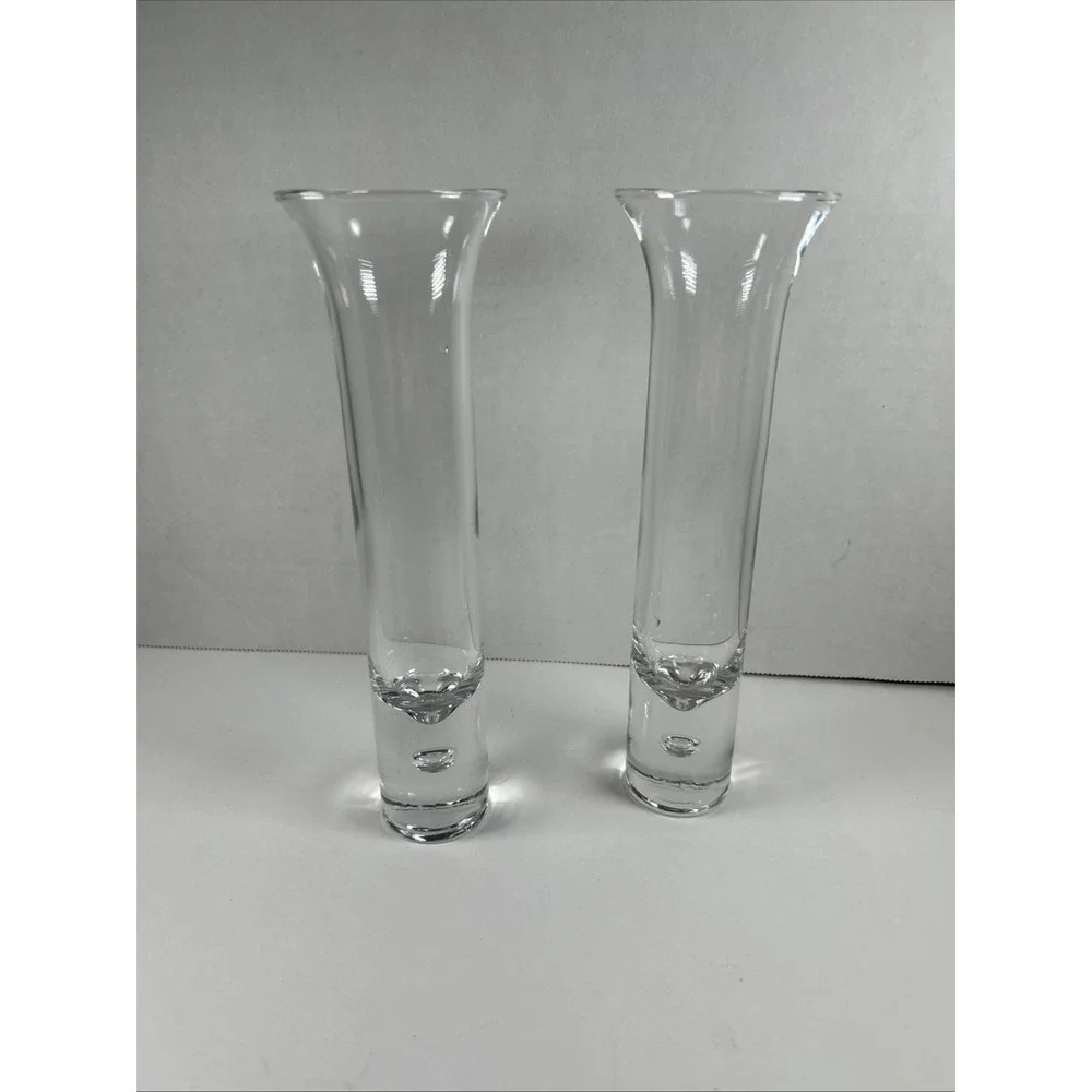 Set 2 Bud Vases 1980's Cutsie Crown Corning Clear Glass‎ Vase Bubble