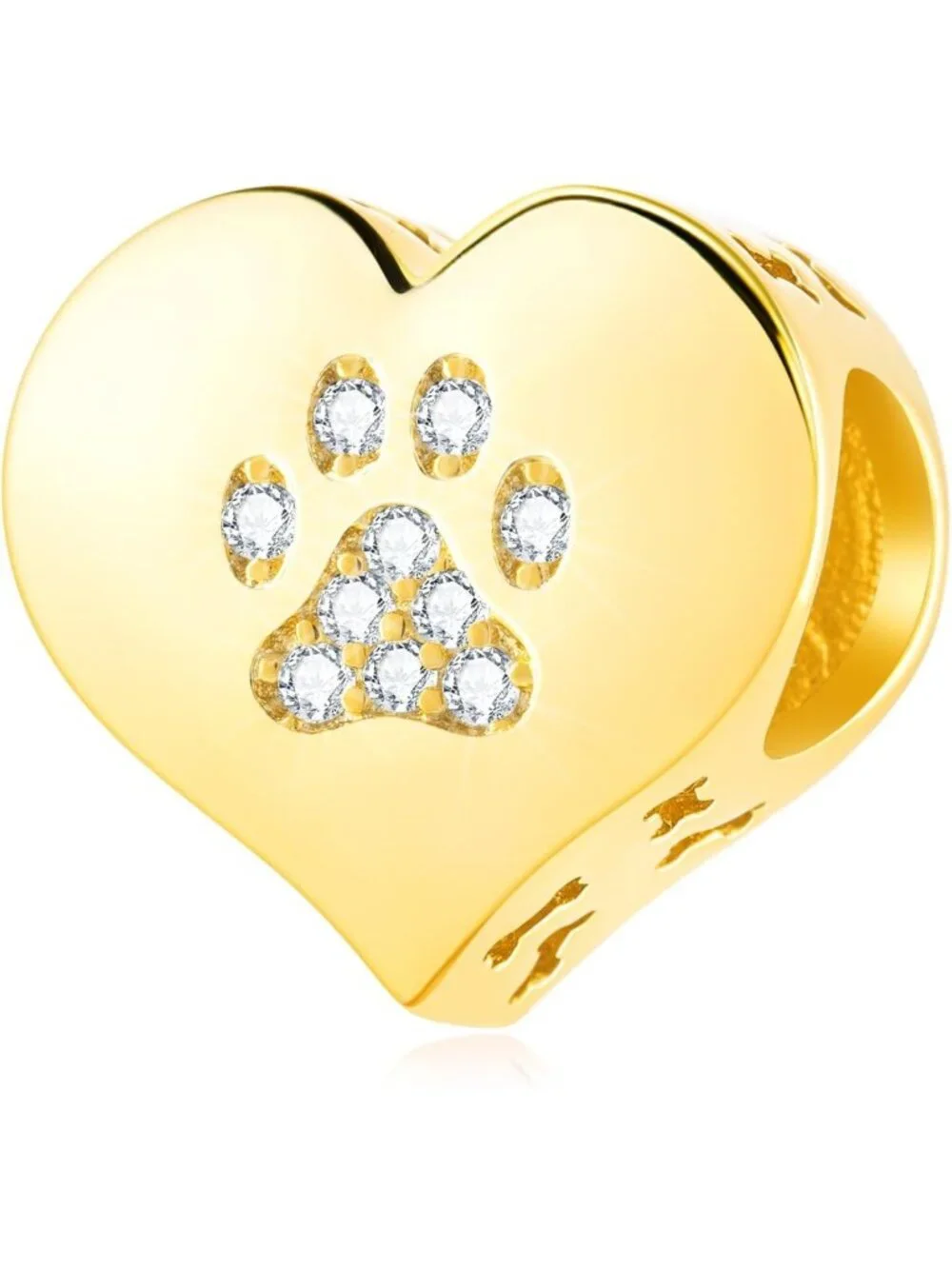 Sparkly Gold Plated Dog Paw Print Charm for Animal Bracelets | 925 Silver Bead