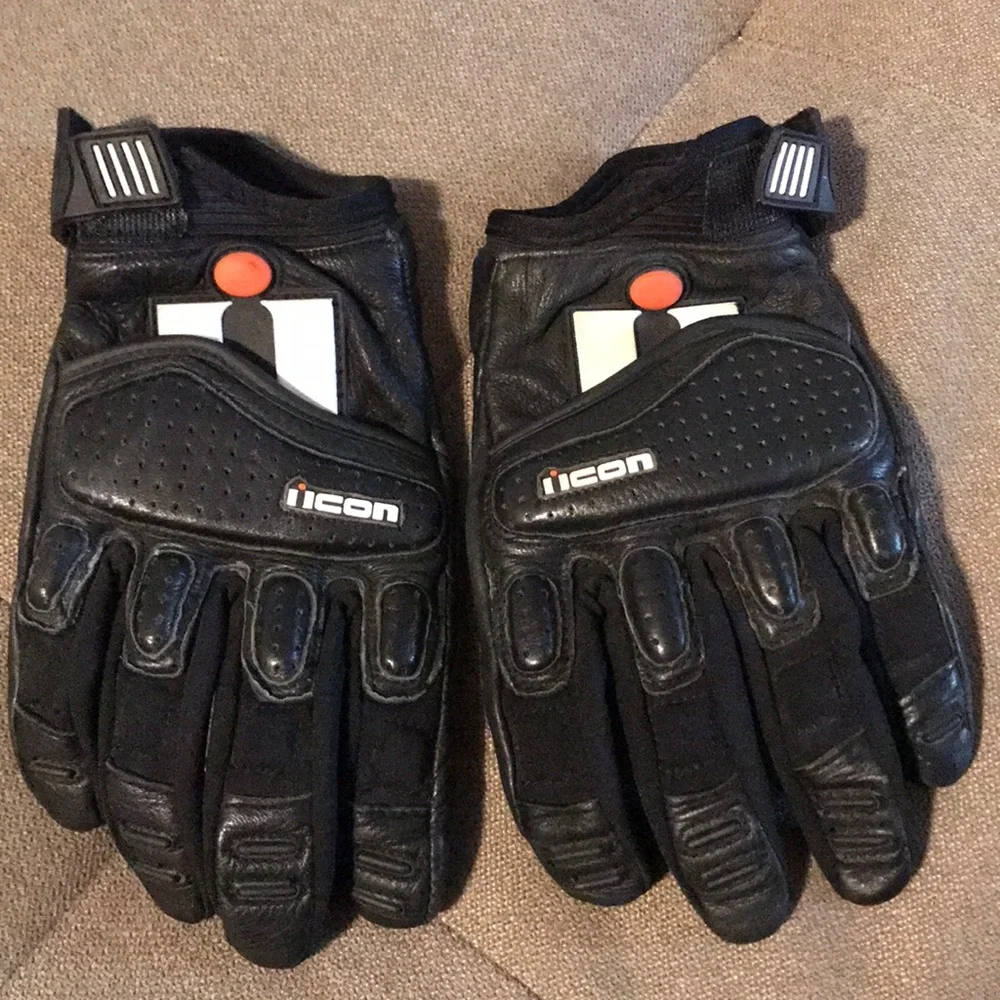 ICON Black Motorcycle Gloves with Subtle Orange Accent