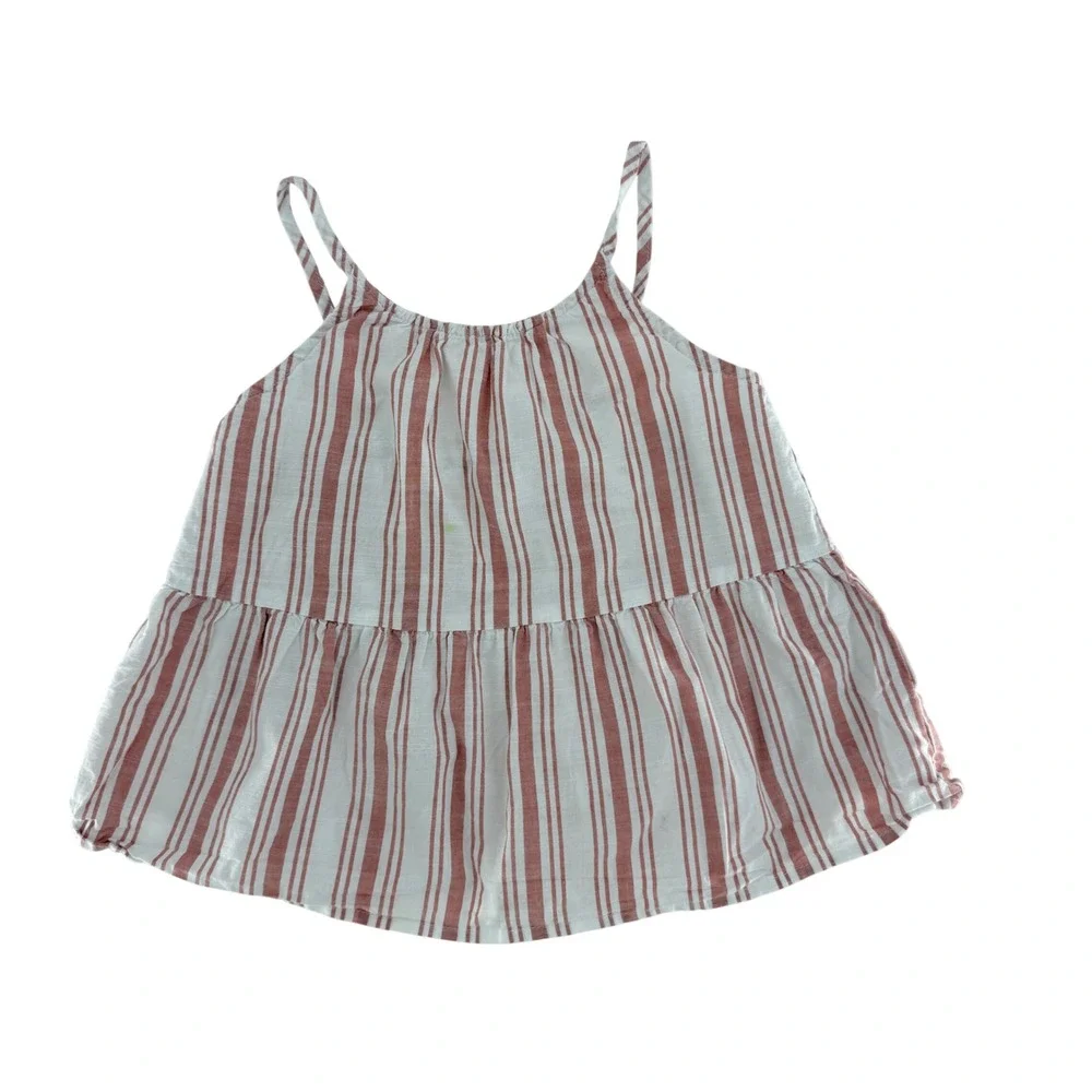 OshKosh B'gosh Girls Striped Tank Top Tiered Ruffle‎ Tie Back Size 7