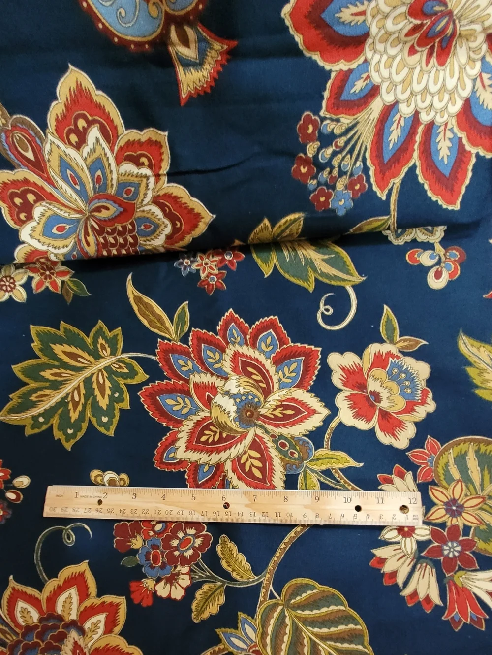 Waverly Inspirations Screen Print Floral Fabric Navy Background 4 Yds (0778)