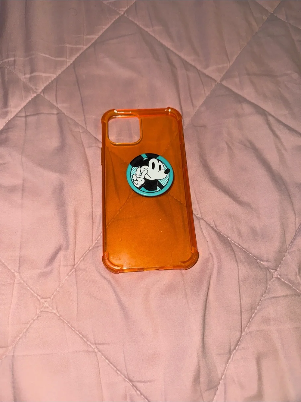 Transparent Orange Phone Case with Cartoon Grip