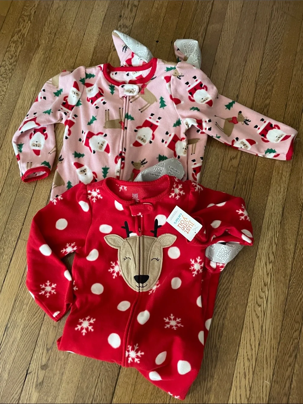 2 NWT Christmas fleece sleepers 3t red pink