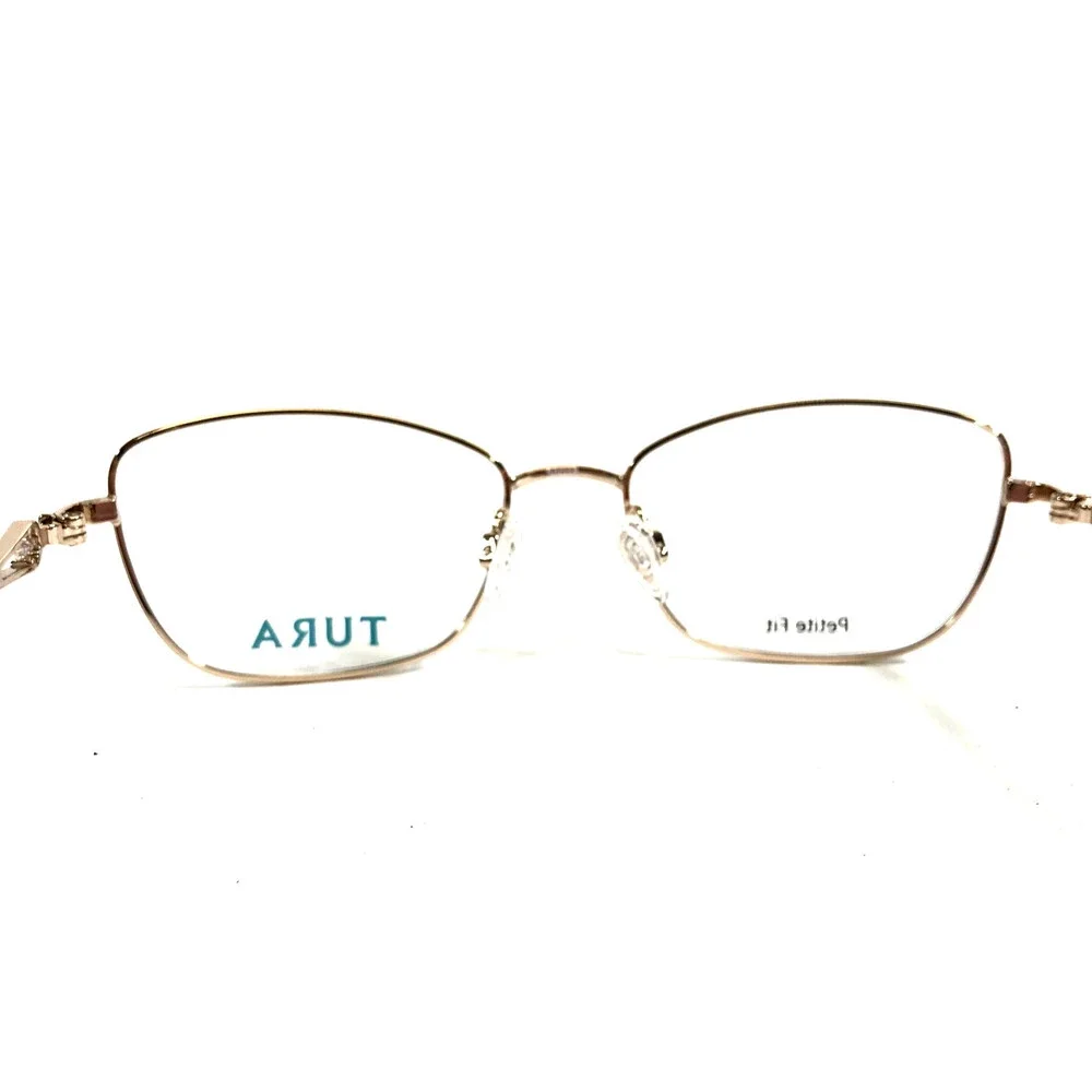 Tura Petite Eyeglasses Frames R582 BRN Brown Gold Cat Eye Wire Rim 50-16-135
