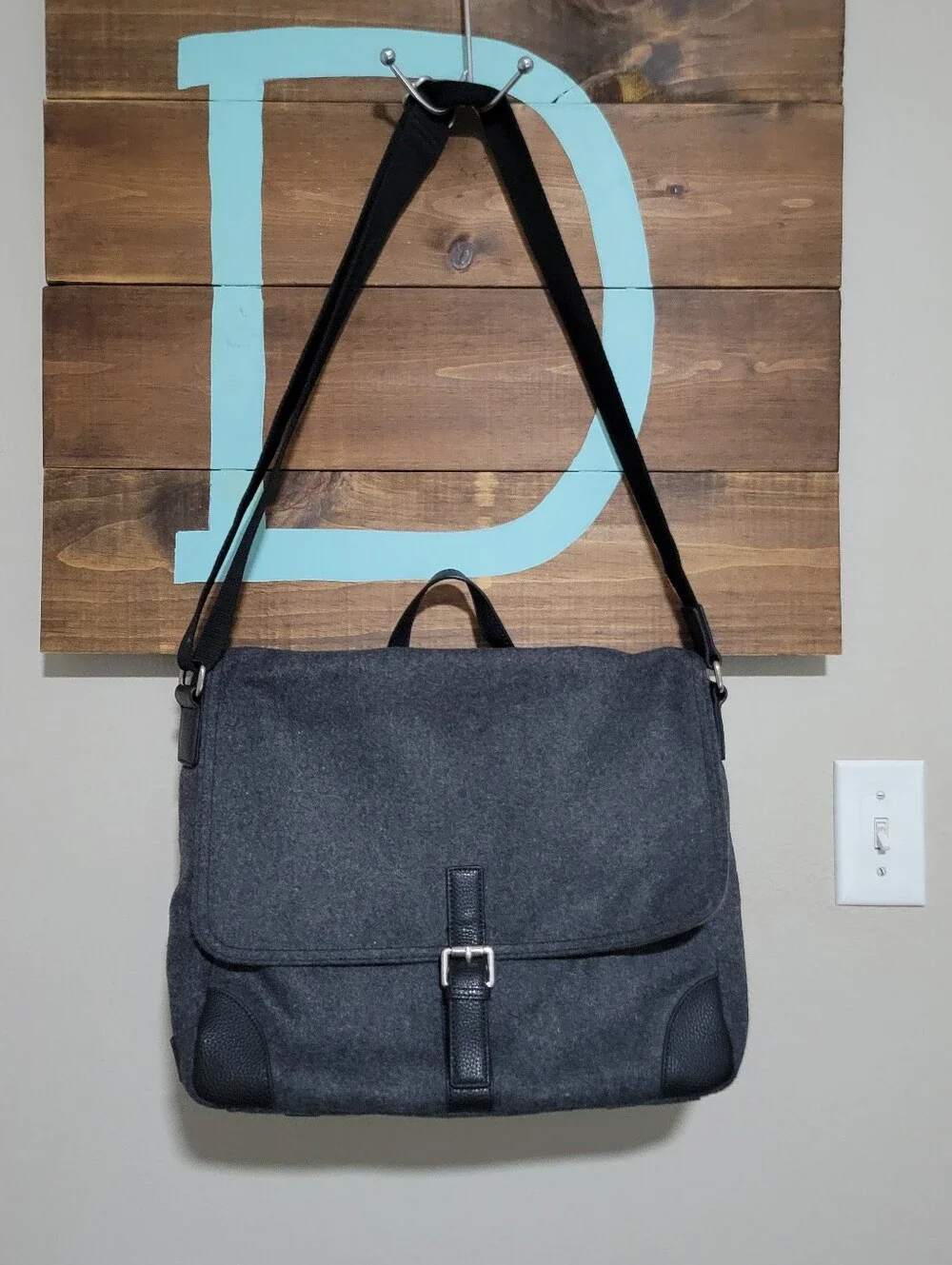 Pottery Barn Grey Wool Blend Unisex Messenger Bag/backpack/travel Bag
